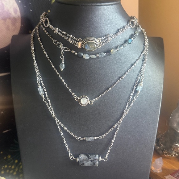 Larvikite Ice Flash Stainless Steel pendant necklace 20 inch - Picture 3 of 5